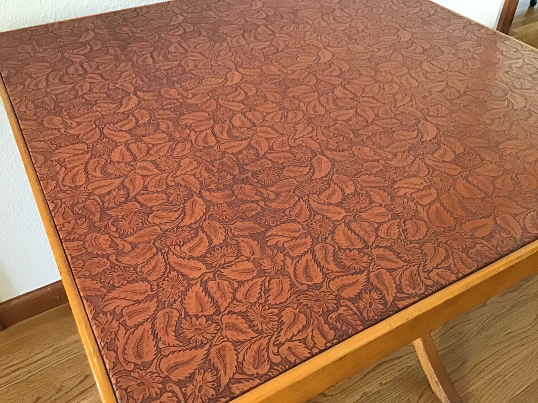 Vintage Faux Leather Top Card Table, Folding Table Etsy