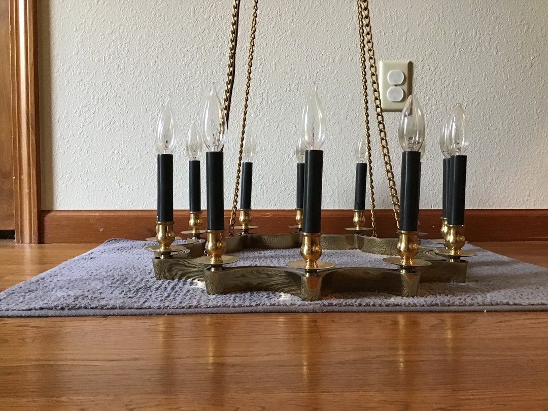 Vintage 57012 Solid Brass Mid Century Chandelier Etsy