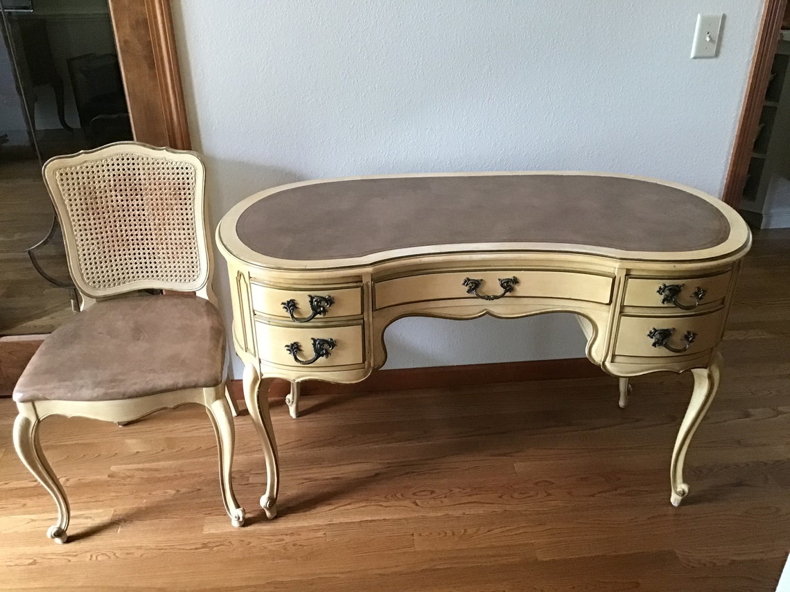 Vintage French Provincial Kidney Shaped Writing Desk Leather Etsy