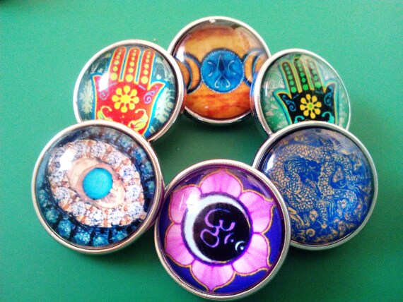 12 mm Kabbalah Hamsa Hand Evil Eye Protection Om Universal Power SymbolChinese Money Cat Men Women Bracelet Necklace Ring Snap Button