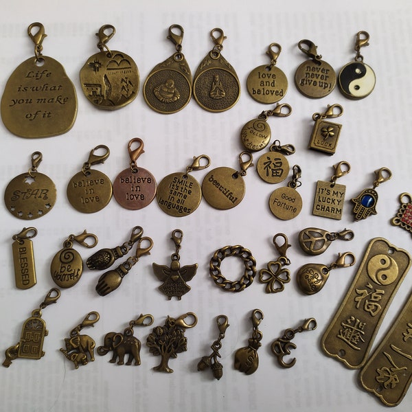 Ready for Use with Lobster Clasp Antique Bronze Tone Assorted Charms Connectors Pendants Fit Bracelets Phone Key Holder Bag Decor