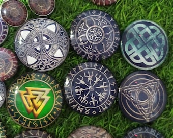 Viking Runes Protection Symbols Talisman Amulet Thor Hammer Fridge Magnet Badge Brooch Ring Dangle Stud Clip Earrings Snap Button