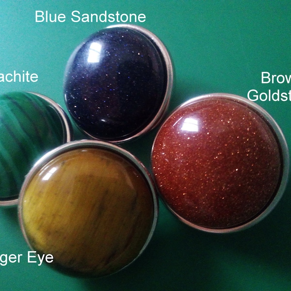 18 mm Snap Natural Gemstone Capricorn Scorpio Birthstone Malachite/November-Tiger Eye/Sagittarius -Blue Leo-Brown Goldstone Men Women Button