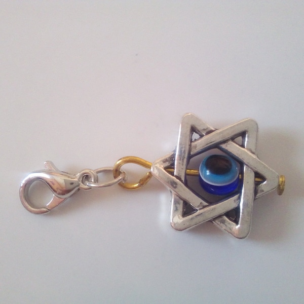 Star of David Magen David Evil Eye Bead Protection Symbol Ready for Use with Lobster Clasp For Any Jewelry Key Bag Cellphone Decoration