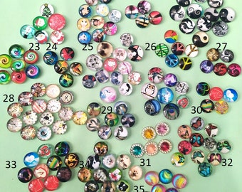 47 styles of Dangle Earrings or Stud Earrings or Clip Earrings or Ring or Brooch or 12mm Snap Button with 10-12 mm Glass Cabochons