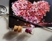 Real Cherry Blossom dehydrated terrarium w 18k MUSIC NOTE ,Piano,Violent bookmark