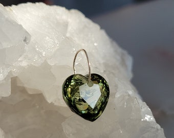 You are a gem, Natural earthy Green Tourmaline with rainbow inclusion, heart shape with 18 white K circle charm