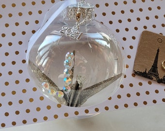 Sparkling Crystal Origami Crane Ornament 2021