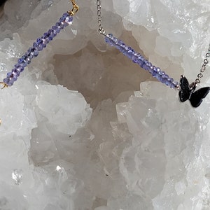 You are a gem, Sweet 16, natural Tanzanite, 925 sterling butterfly, music note charm necklace