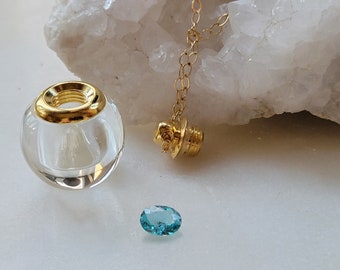 Pure Natural Gem, " Jewel in a Jar " - Top quality aquamarine  with  J charm necklace