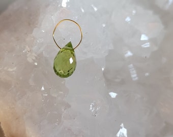 The World in a drop, natural pinkish Amethyst, Peridot with 18k gold circle charm