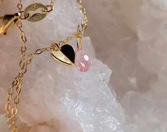 Candy Joyful, natural Paraiba tourmaline, pink tourmaline, 925 sterling silver open heart charm necklace, Love natural with open heart.