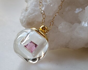 Pure Natural Gem, " Jewel in a Jar " - Top quality Pink Tourmaline with  J charm necklace
