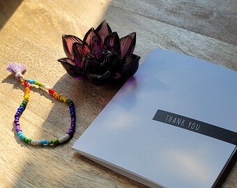 Colorful micro beaded  tassel  elastic bracelet with Open heart origami card set