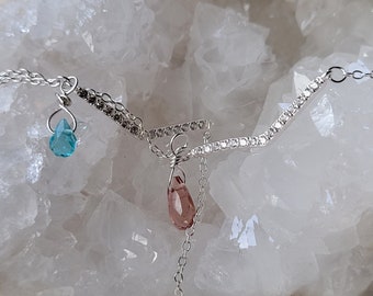 Candy Joyful, natural Paraiba tourmaline, pink tourmaline, 925 sterling silver open arm charm necklace, Love embrace natural .