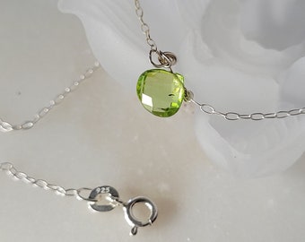 Natural Peridot drop with 925 sterling silver necklace