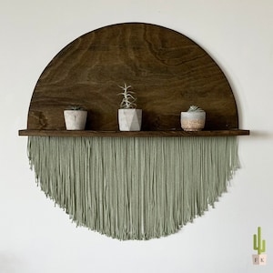 Large Round Fiber Art Wall Hanging | Modern Macrame | Green Boho Fiber Art | Textile Wall Art | Wooden Round Tapestry | Wood Yarn Wall Art