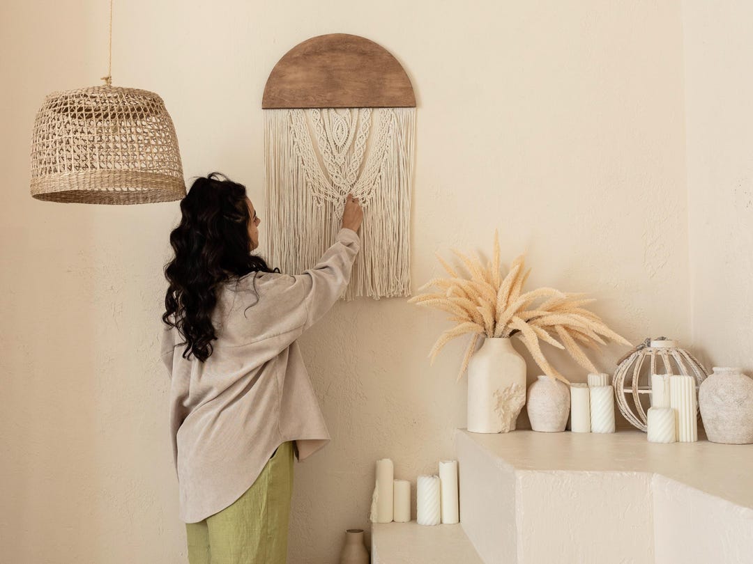 Large Macrame Wall Hanging: Boho Fiber Art With Wood - Etsy