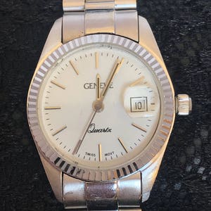 Beautiful Women&#39;s 14K White Gold Geneve Watch/Quartz/Swiss Movement