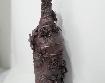 Repurposed Altered Wine Bottle Romantic Steampunk Recycled Upcycled