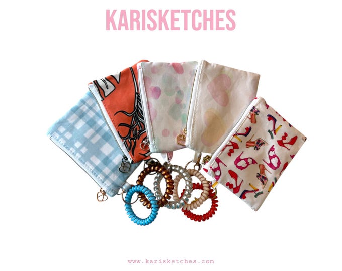 Featured listing image: Zipper Coin Pouch with Wrist Coil, Wristlet, Cosmetic Small Bag, Cotton Wallet