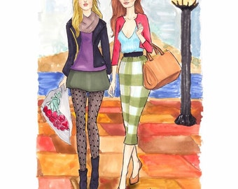 Fashion Illustration print. Bff Girls