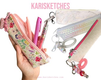 Faux Leather Pencil Pouch with Keychains