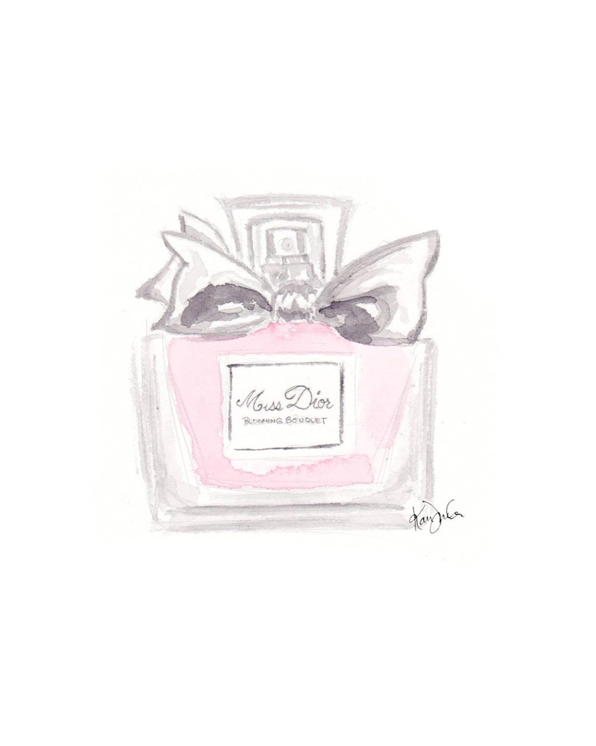 Signed Original Watercolour Print Miss Dior Perfume Bottle 