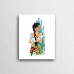 Trenza Mexicana, Fashion Illustration, Mexican Braid, Acrylic Painting Print, Mermaid hair, Ethnic Painting, Mexican Folklore, Señorita