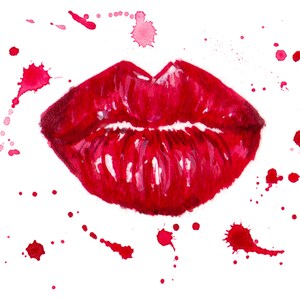 Big Kiss, Simple Fashion Watercolor Illustration print, Red Lips, kiss, Chic wall decoration, chic art, Mother&#39;s Day Gift
