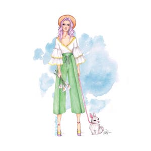 Easter Bunny Simple Watercolor Fashion Illustration print.