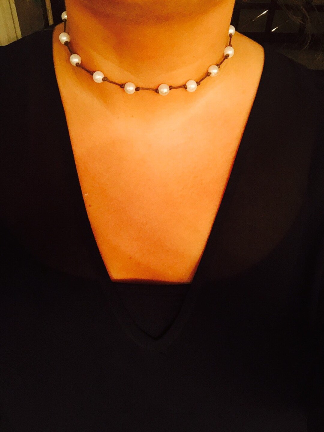 Leather Pearl Choker Necklace And/or Bracelet Etsy