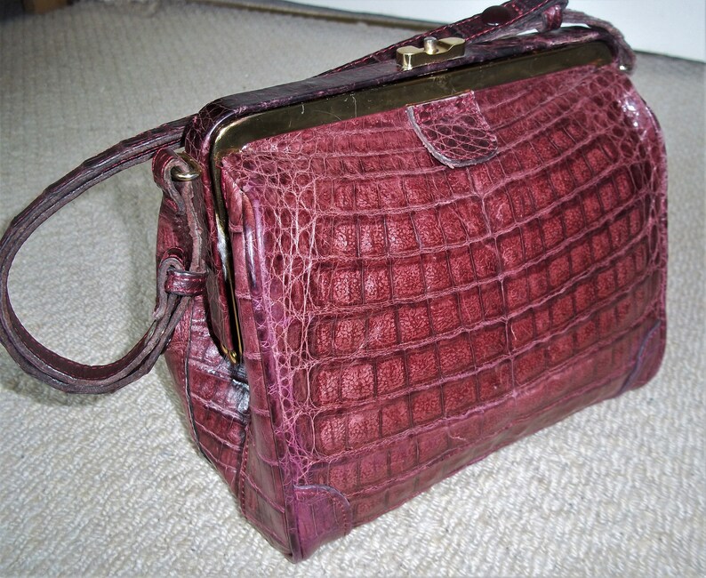 Download Vintage 1960's Dark Mauve Mock Croc Leather Shoulder Bag ...