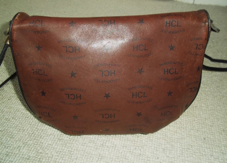 Vintage HCL West Germany Dark Tan Leather Monogram Shoulder Bag, Crossbody, Brown Leather Bag image 5