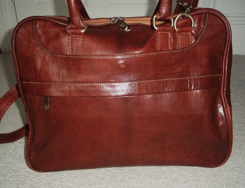 Vintage Unisex Tan Leather Executive Work Bag, Grab Bag, Shoulder Bag, Crossbody, Messenger image 3