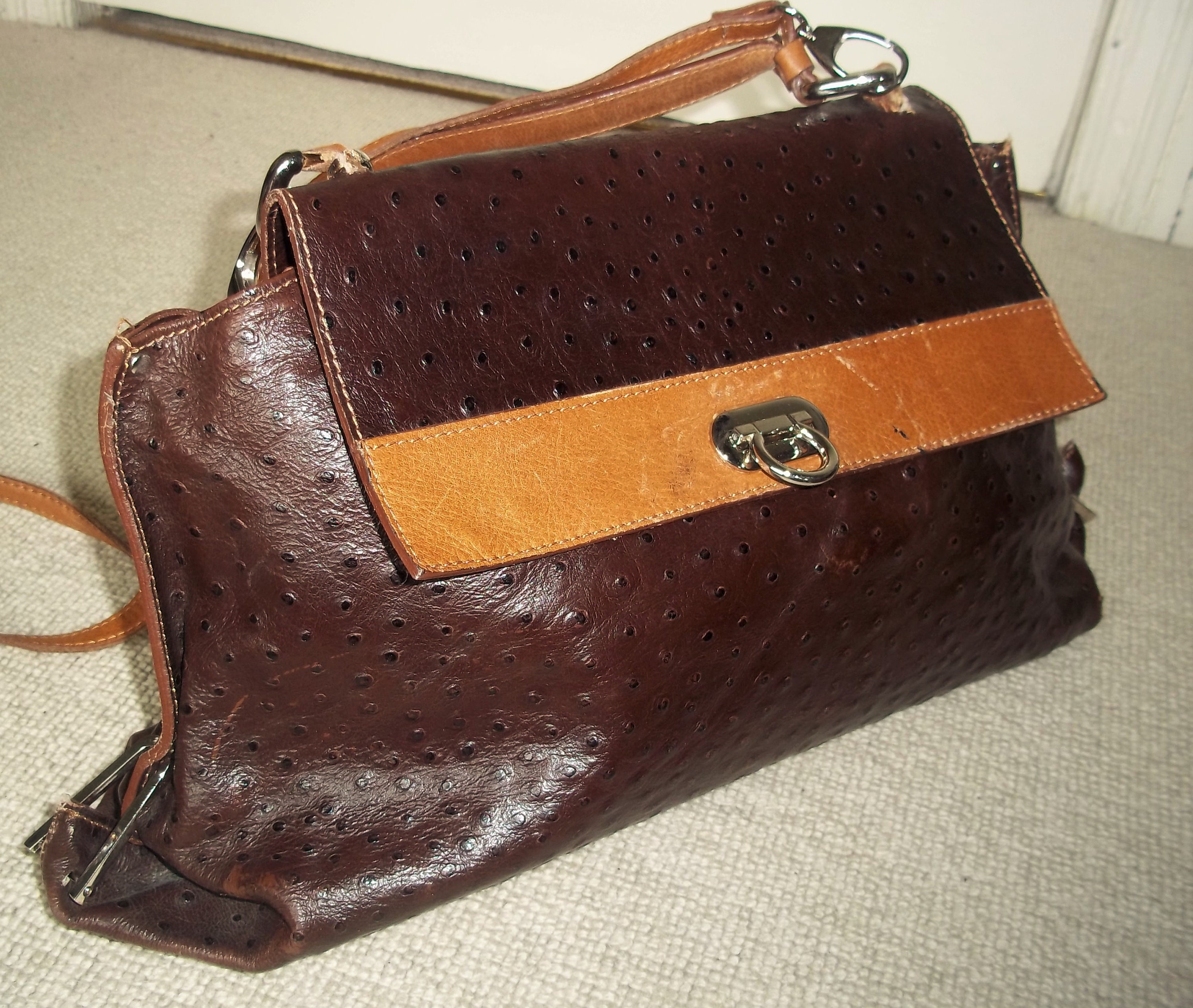 Linda | Ostrich leather tote bag – brown