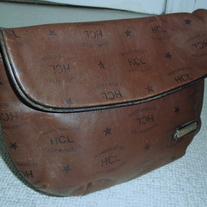 Vintage HCL West Germany Dark Tan Leather Monogram Shoulder Bag, Crossbody, Brown Leather Bag image 1