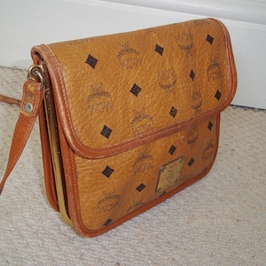 Vintage 1980's MCM (Munich) Monogram Leather Shoulder Bag, Crossbody, Tan, Made in West Germany
