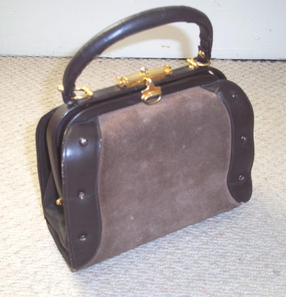 Exquisite Vintage 1960's Small Brown Leather & Suede Boxy