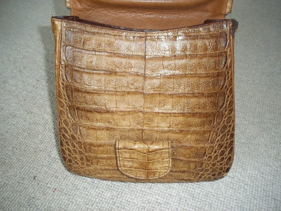 Exquisite Vintage 1960's Brown Mock Croc Leather … - image 6