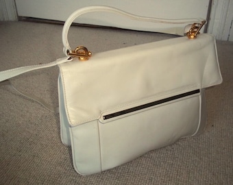 Exquisite Vintage ASSIMA CREATIONS Classic Pale Cream Leather Shoulder Bag, Wedding, Top Handle Bag, Retro Chic