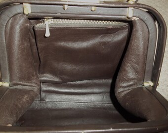 AKa5619　古い文楽人形？　時代箱入 Exquisite Vintage 1960's Small Brown Leather & Suede Boxy