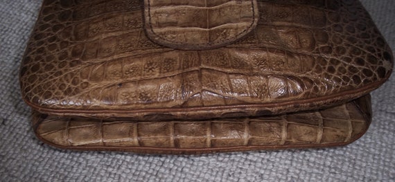 Exquisite Vintage 1960's Brown Mock Croc Leather … - image 5