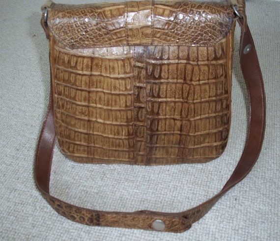 Exquisite Vintage 1960's Brown Mock Croc Leather … - image 3