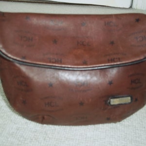 Vintage HCL West Germany Dark Tan Leather Monogram Shoulder Bag, Crossbody, Brown Leather Bag image 2