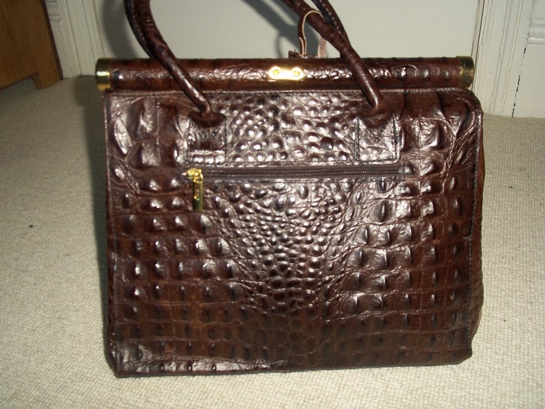 Download Vintage Large Brown Mock Croc Leather Top Handle Bag ...