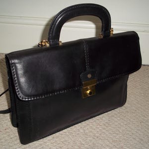Exquisite Vintage 1980&#39;s Black Leather Executive Bag, Work, Top Handle, Satchel
