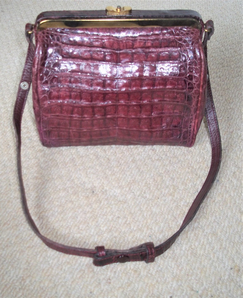 Download Vintage 1960's Dark Mauve Mock Croc Leather Shoulder Bag ...