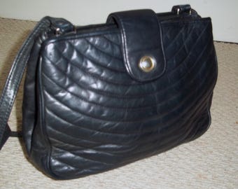 Exquisite Vintage HOUSE OF FRASER Navy Leather Shoulder Bag, Clutch, Crossbody, Wedding, Clasp Bag