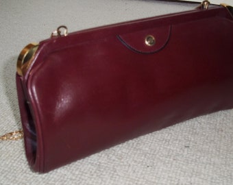 Exquisite Vintage 1980's Burgundy Leather Shoulder Bag, Clutch, Wedding, Italian Leather, Vintage Chic